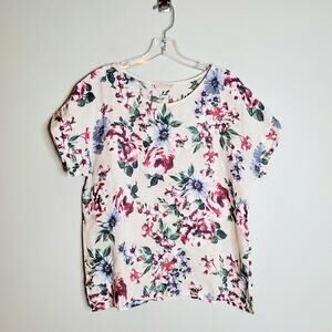 Bellambra Linen Floral Short Sleeve Top Size S Cottage Earth Fairy Boxy Italy